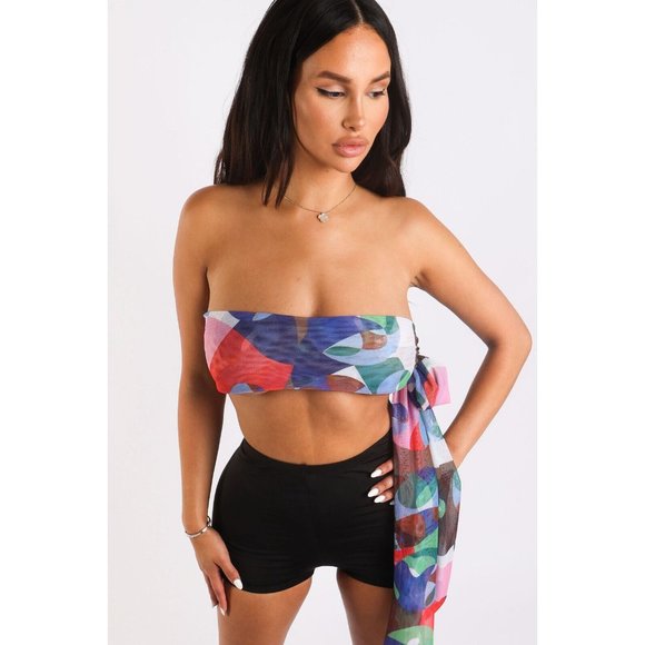 Women's Multiway Retro Paisley Printed Crop Halter Wrap Top One Size Cross Neck - Picture 5 of 10